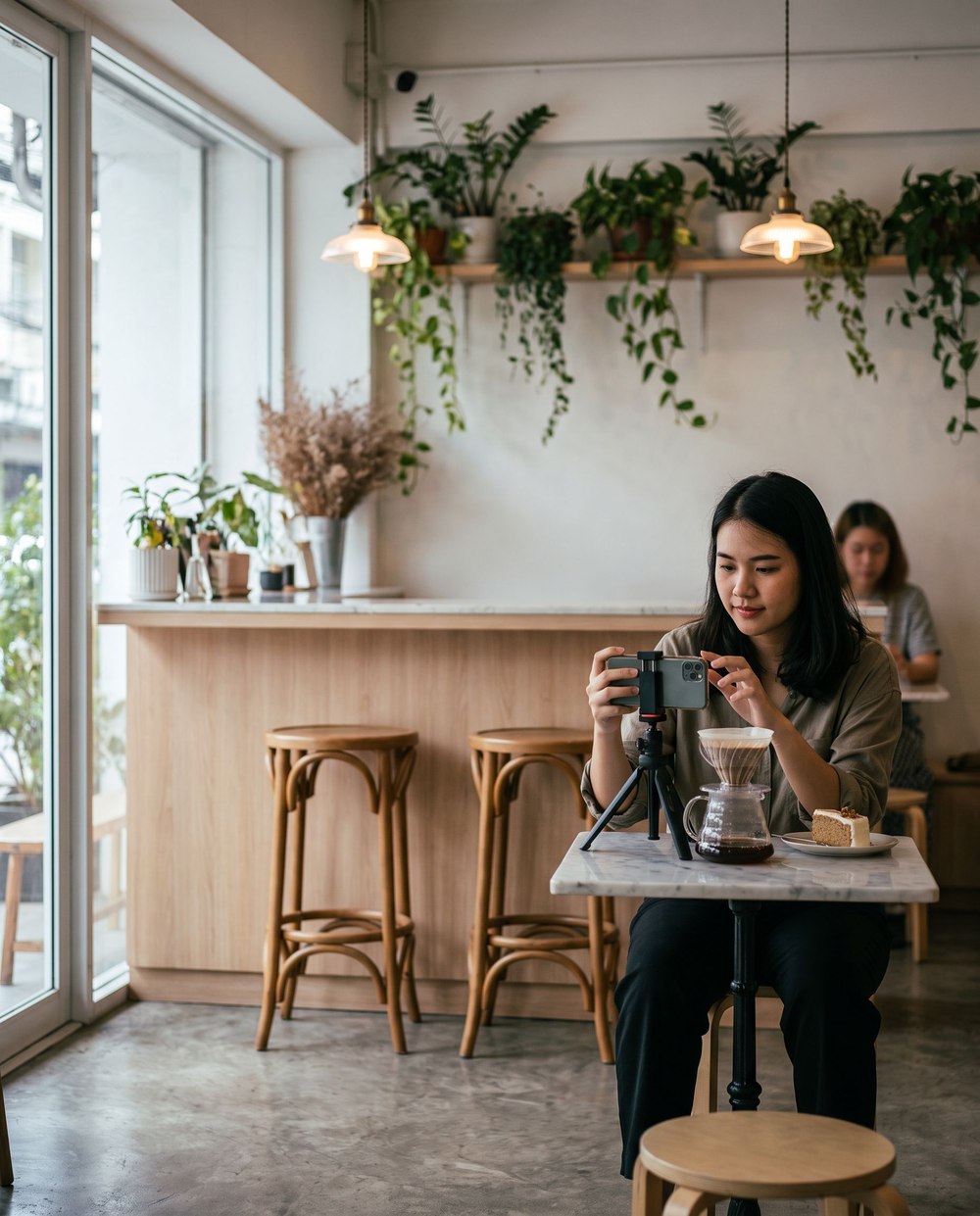 Specialty coffee shop interior in Bangkok filmed for UGC